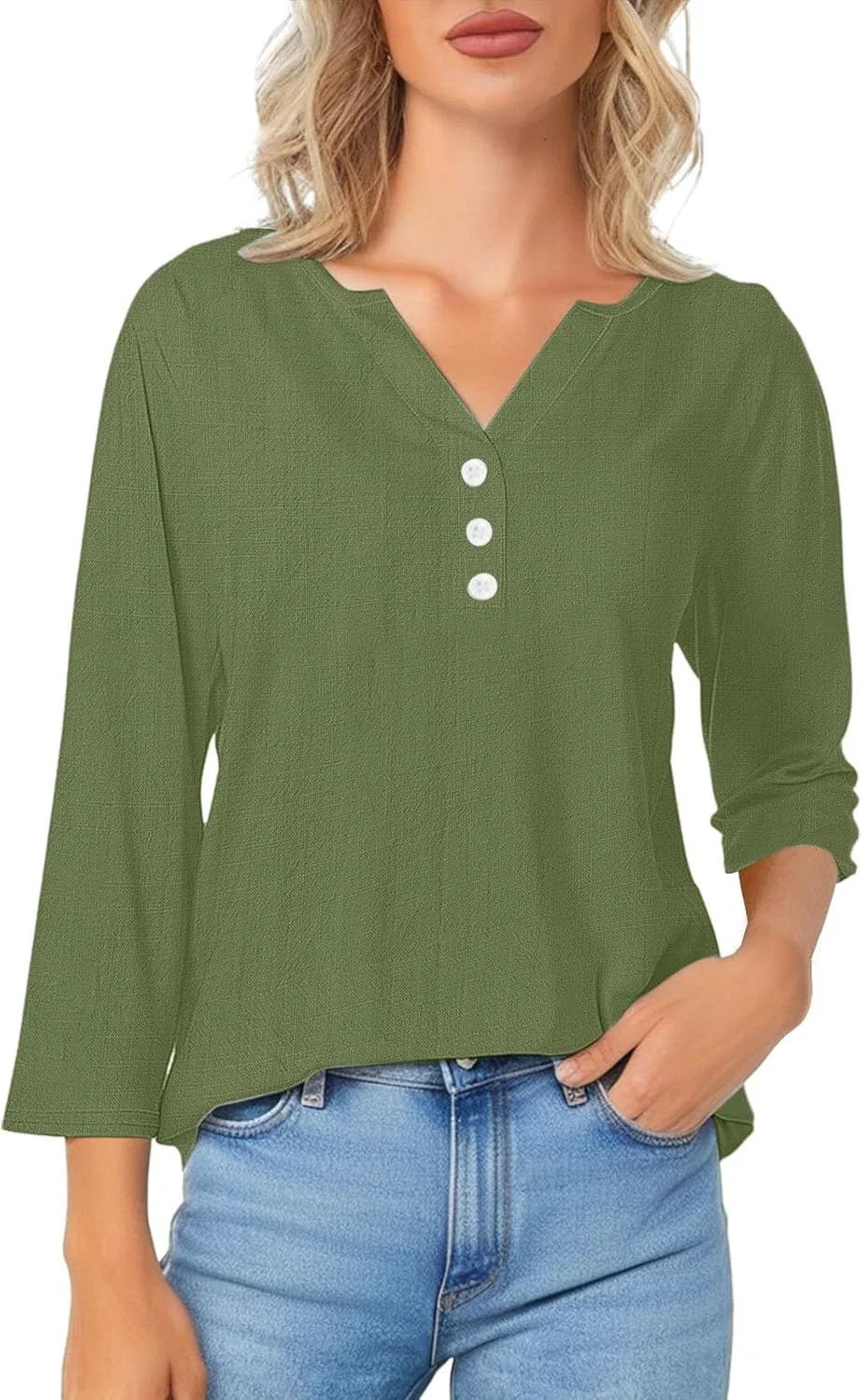 Женская футболка с 3/4 рукавом V-образным вырезом Classic, Green — фото 4