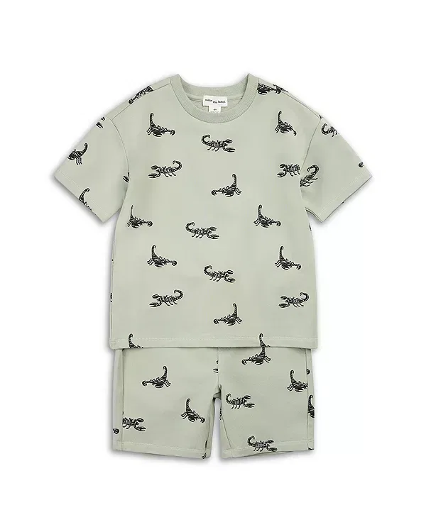 Детский комплект для мальчиков с принтом Scorpion Tee & Shorts Set Miles The Label, светло-серый