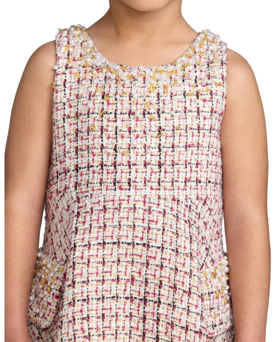 Платье-трапеция без рукавов из твида с пайетками Big Girls Beaded Boucle Mini Dress Mac Duggal, Cherry — фото 3