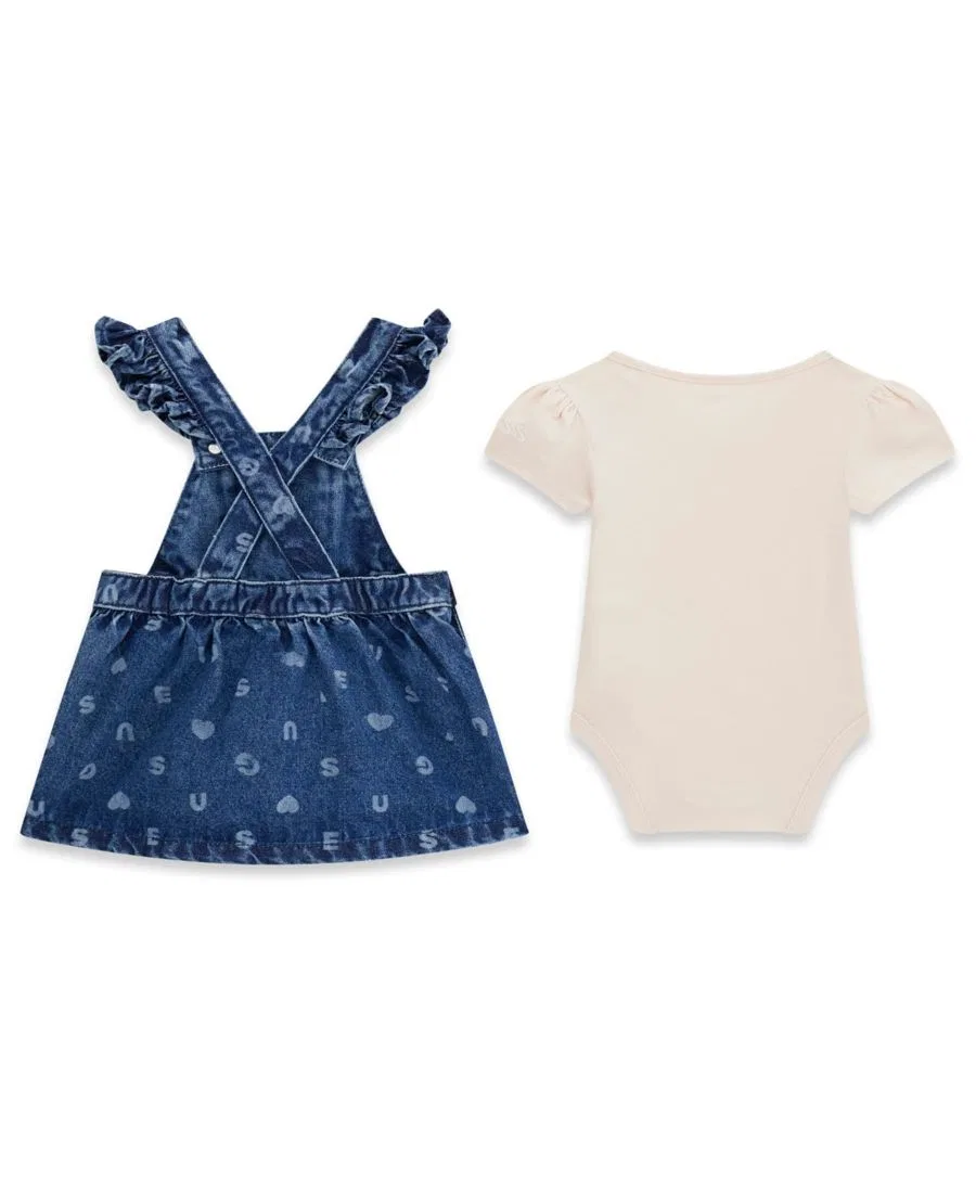 Комплект из боди и джинсового сарафана GUESS, Soft Cream/Blue Denim — фото 2