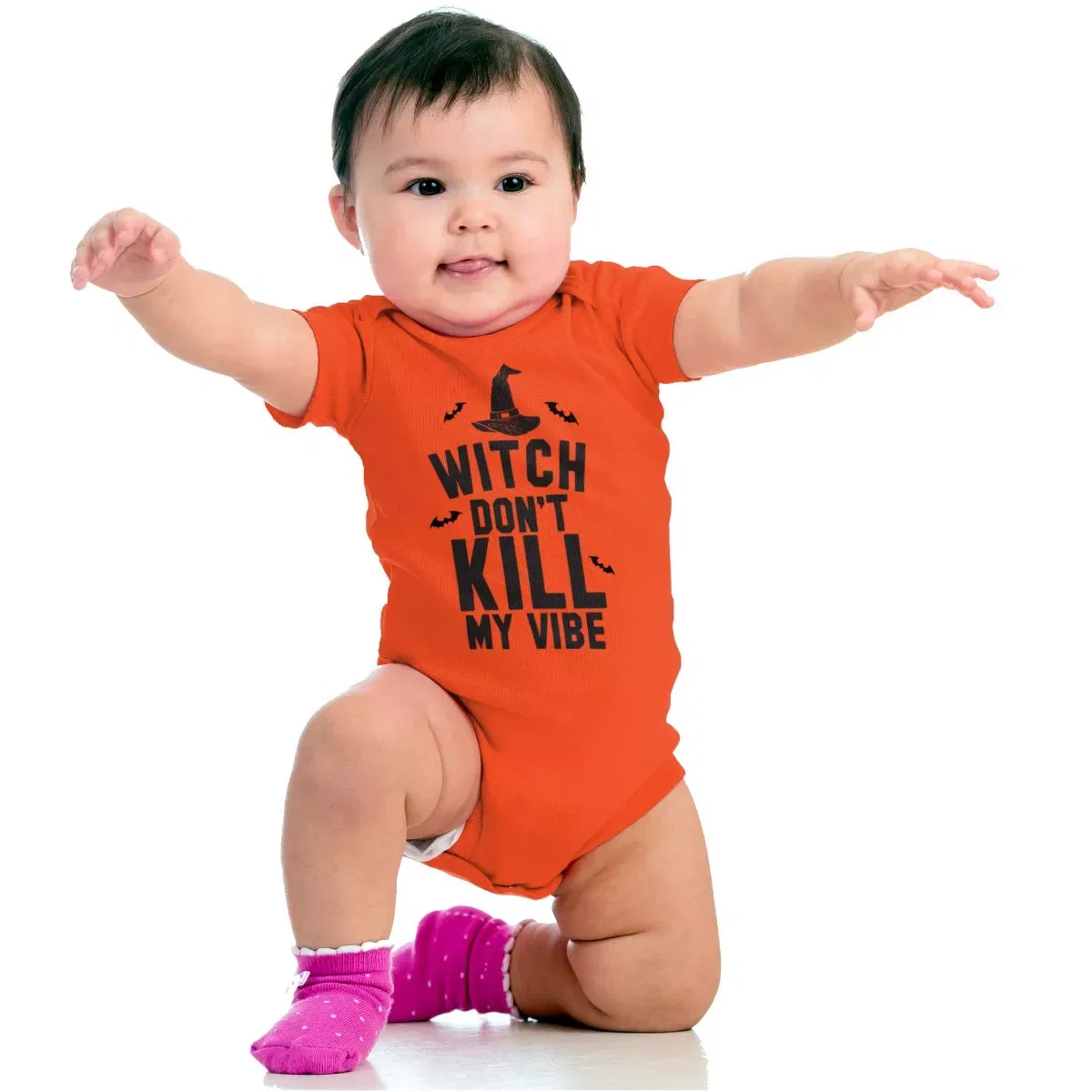 Детское боди с коротким рукавом Halloween Witch Don't Kill My Vibe Brisco Brands, Black — фото 4