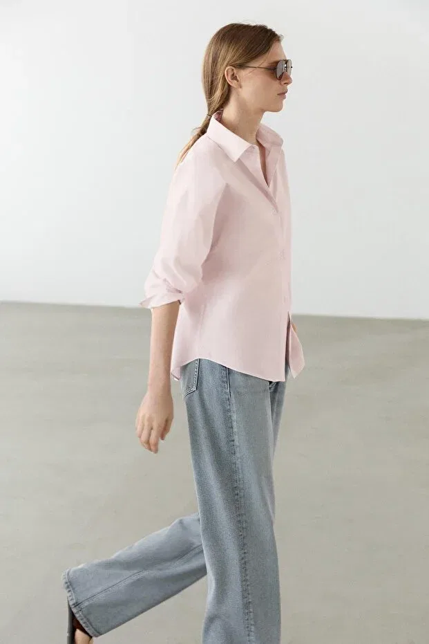 Женская рубашка из поплина с длинным рукавом Massimo Dutti, Pink — фото 3