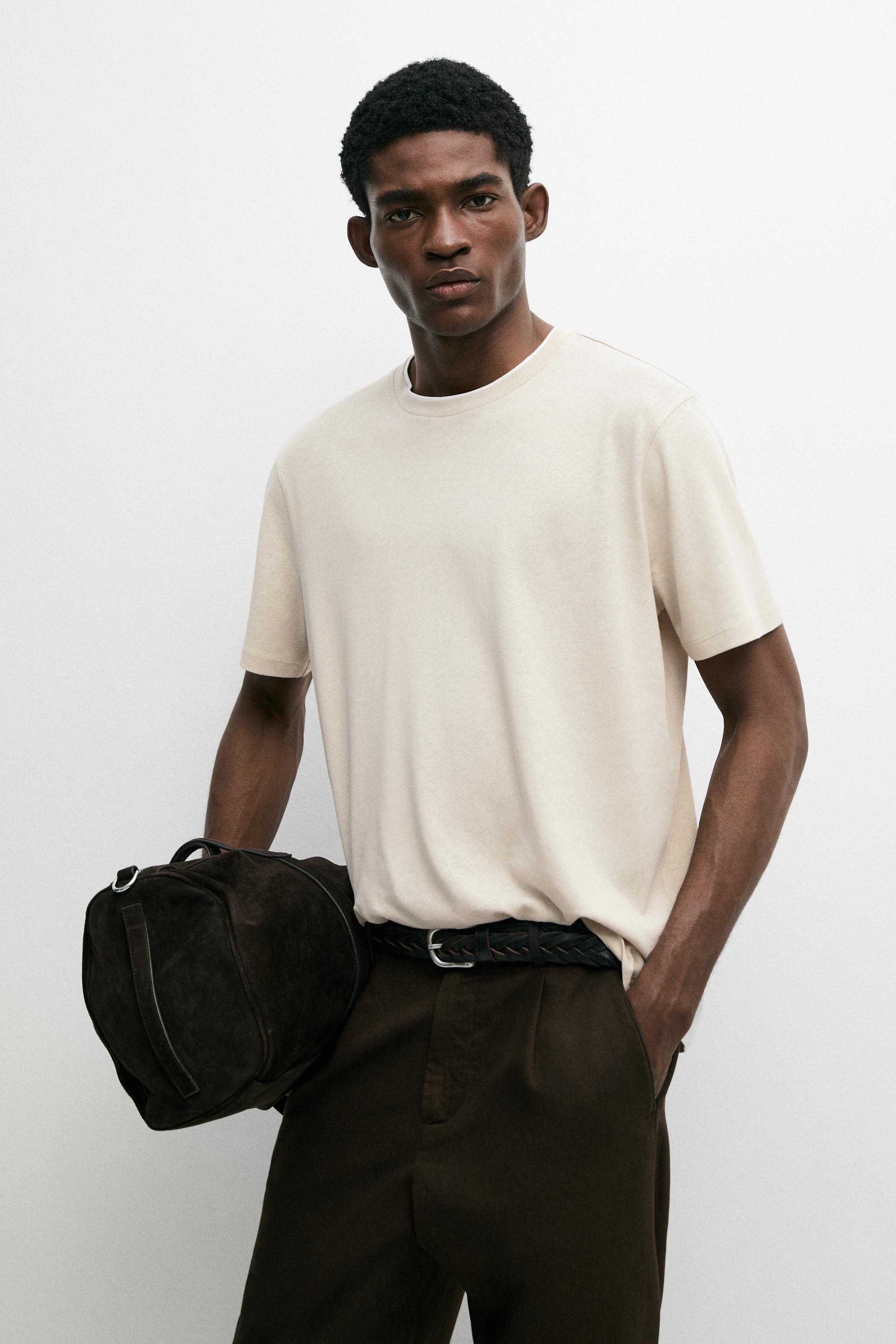 Футболка Massimo Dutti Linen And Cotton Double-collar, коричневый — фото 3