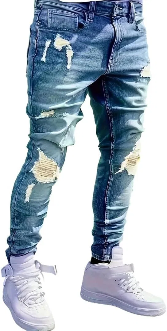Джинсы Slim Fit с потертостями, Синий