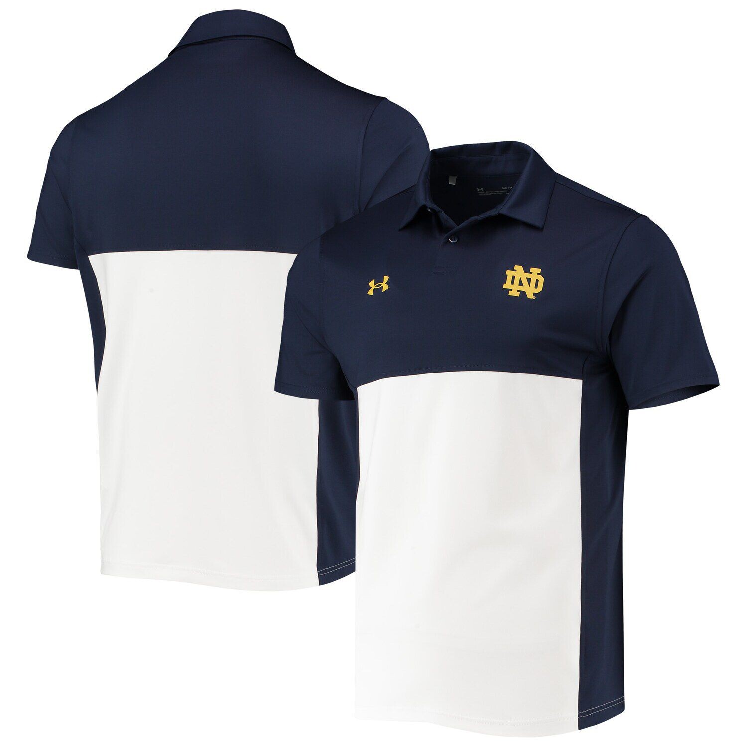 

Мужское темно-синее/белое поло Notre Dame Fighting Irish 2022 Blocked Coaches Performance Polo Under Armour