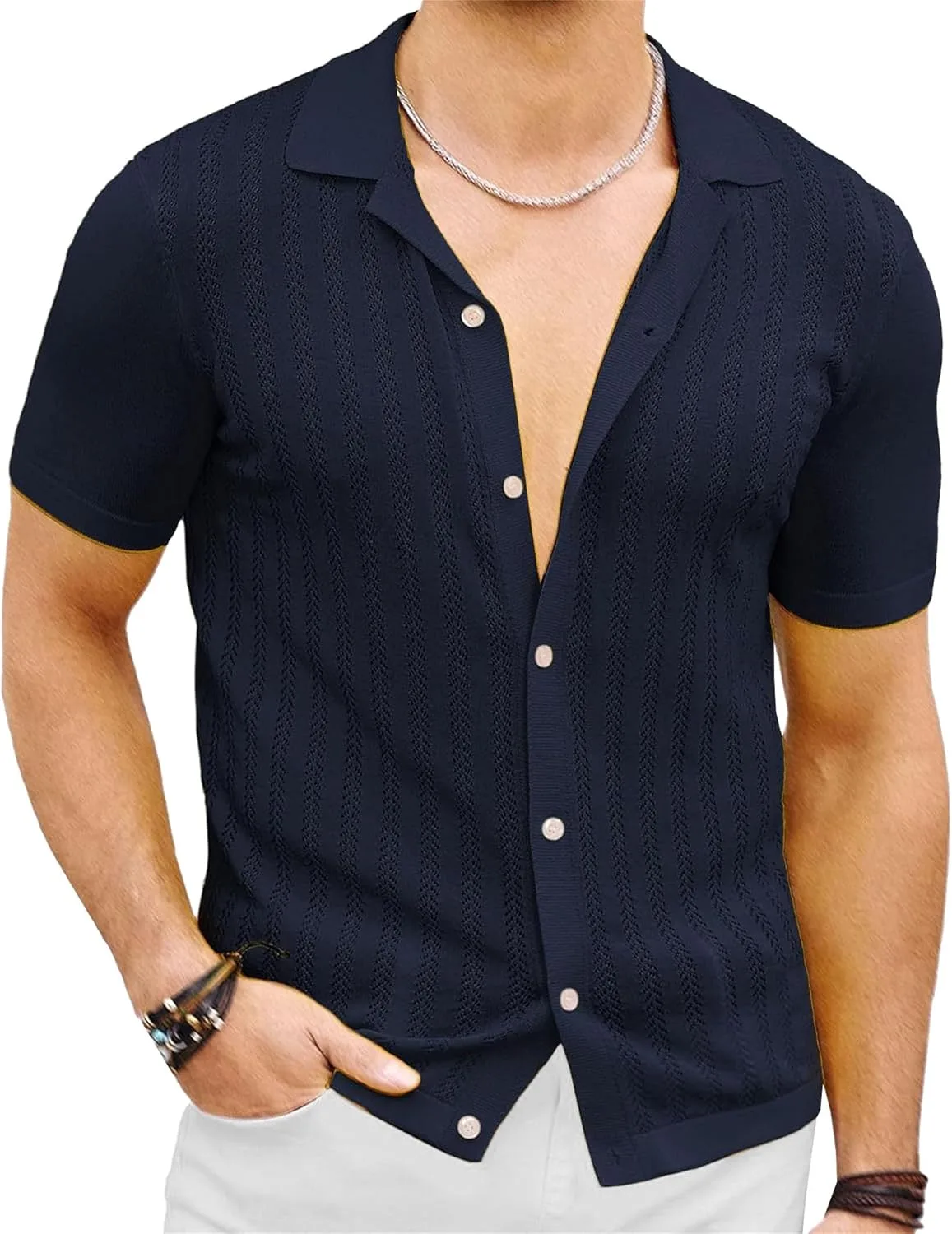 

Мужская рубашка поло с кубинским воротником и коротким рукавом PHJTOMK