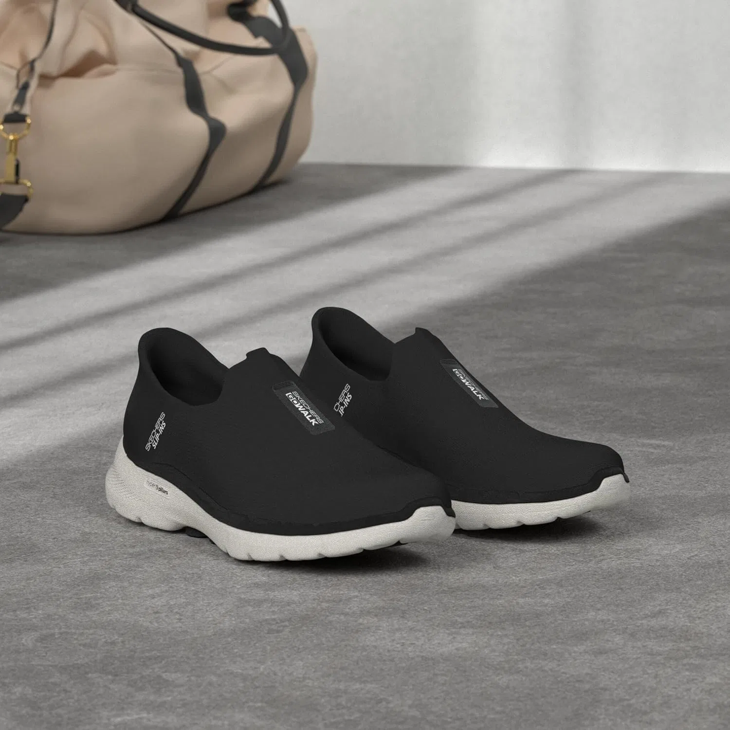 Кроссовки Skechers Slip-ins: GO Walk 6 Easy On Slip-on Walking Trainers, Black Textile Black Synthetic White Trim — фото 2
