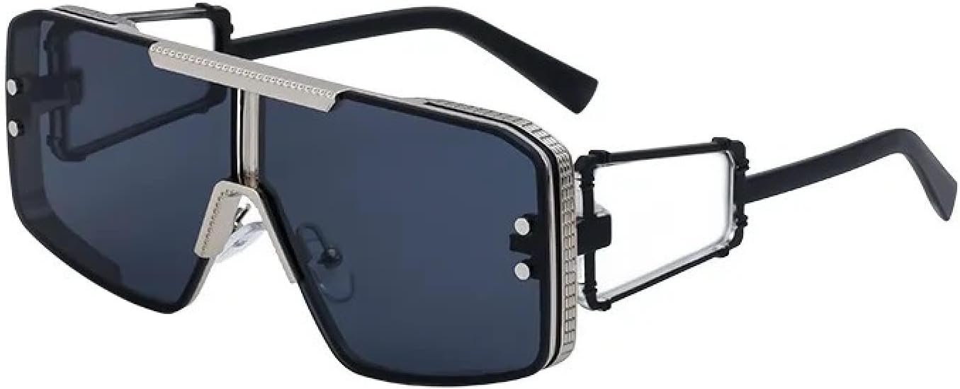 

Роскошные солнцезащитные очки большого размера в крупной оправе для женщин и мужчин, винтажные, популярные, в стиле металл-панк, с плоской верхней частью, защита от УФ-излучения UV400 TYUVIVO, Silver Black