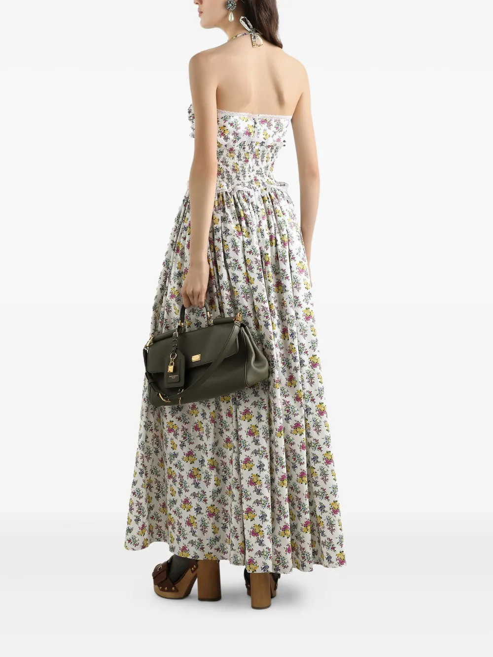 Платье макси с цветочным принтом и оборками DOLCE & GABBANA, белый — фото 3