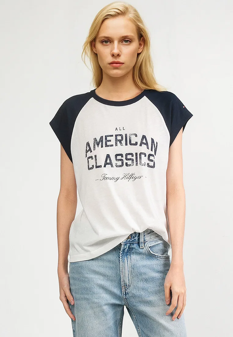 Футболка, реглан с контрастным воротником, Varsity Tommy Hilfiger, темно-синий