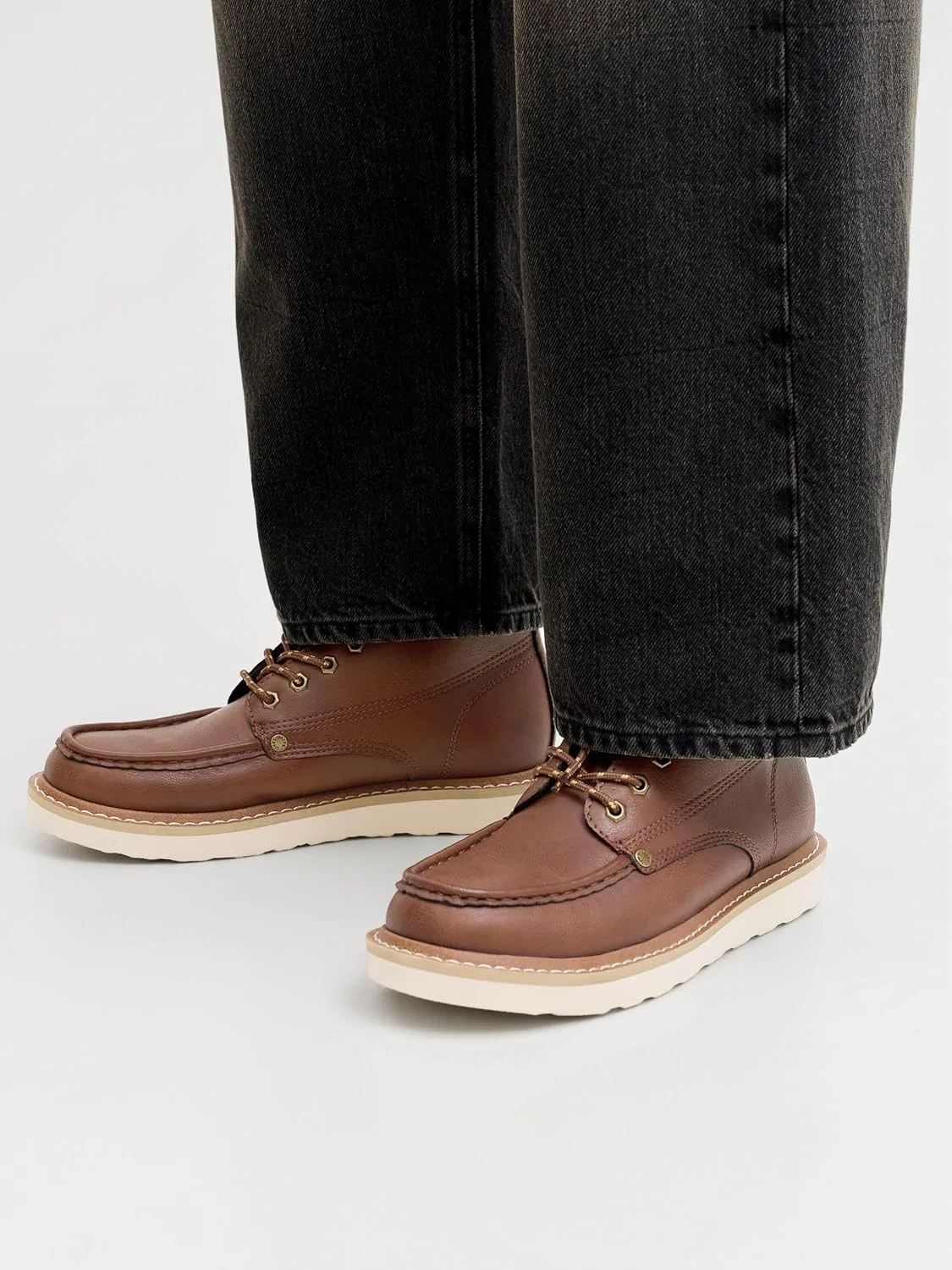 Мужские мокасины JACK & JONES Jfwarchway из искусственной кожи на шнуровке, Brown — фото 2