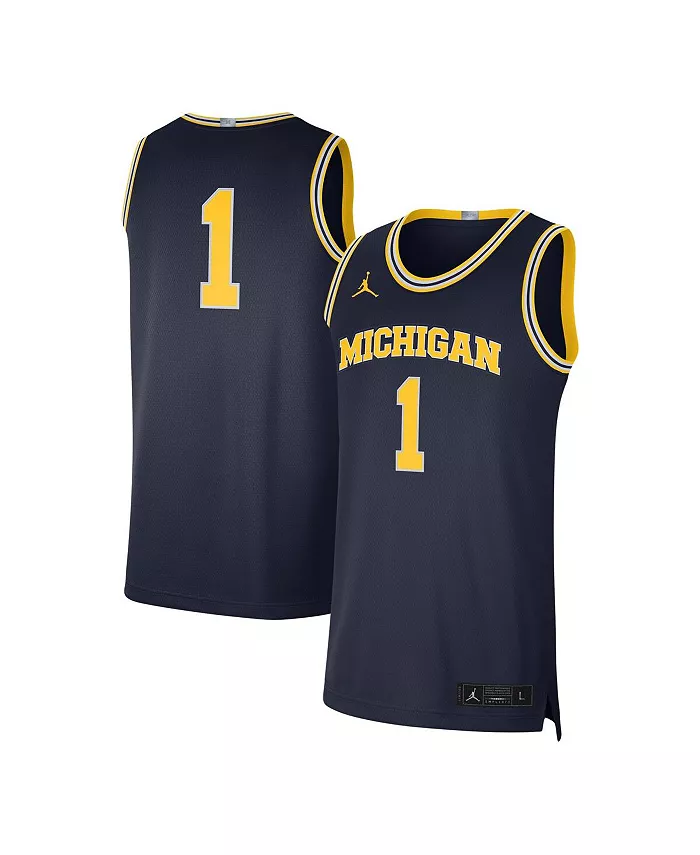 

Мужская лимитированная автентичная футболка #1 Michigan Wolverines Jordan, синий