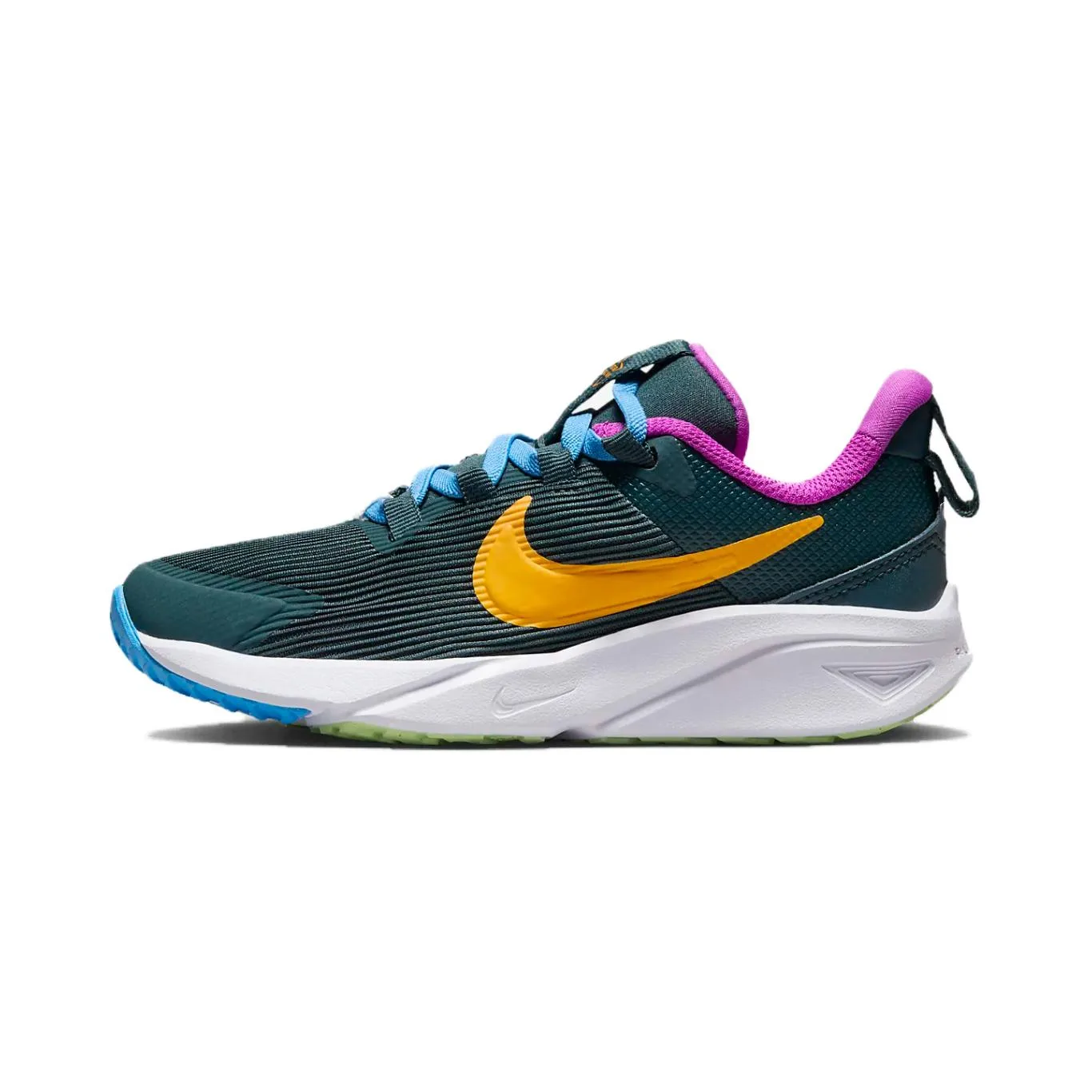 Nike Star Runner 4 Cushioning, Wear Resistant низкие детские кроссовки для бега Green Purple для детей 3-7 лет