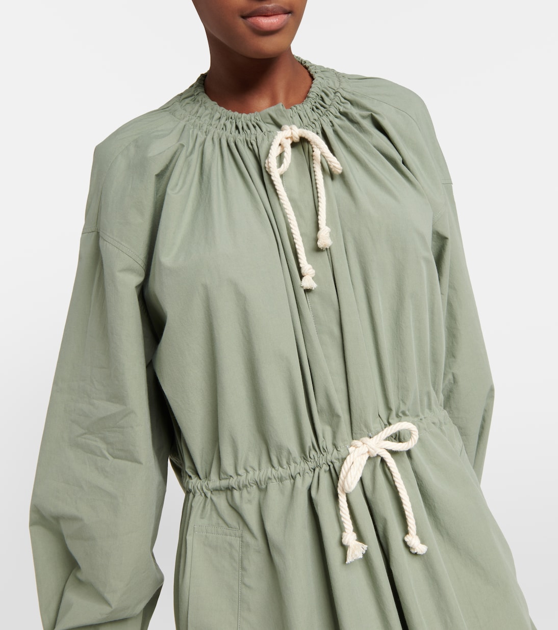 Платье миди из хлопкового поплина с завязками Jil Sander, Dark Sage — фото 4