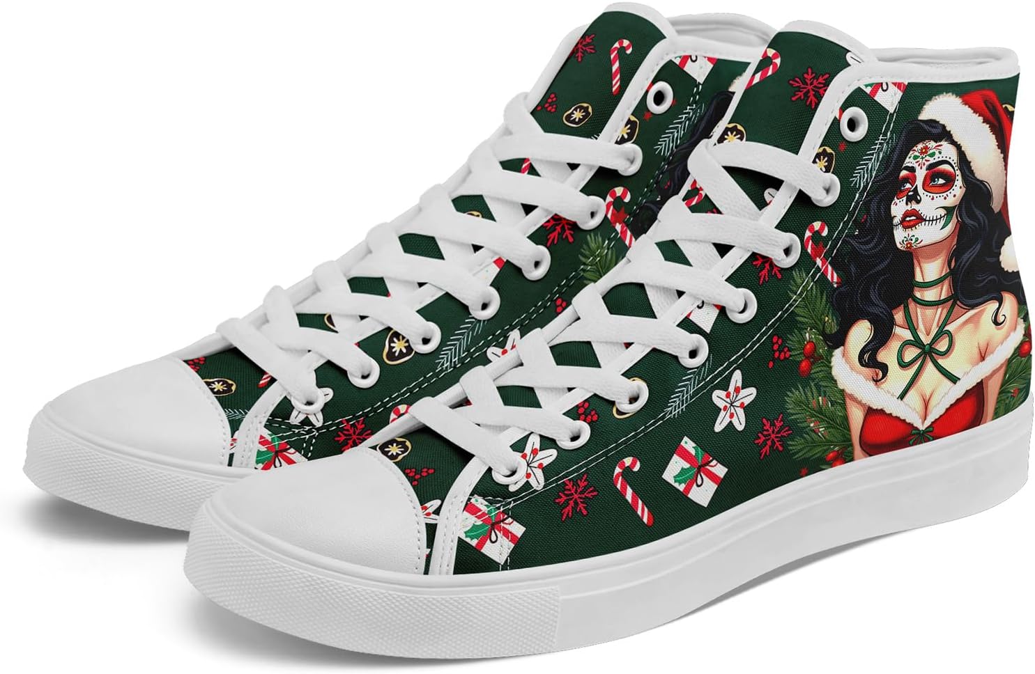 

Высокие кеды на холщовой подошве AWSOLE для мужчин и женщин, с принтом Санты, забавные рождественские повседневные кроссовки для ходьбы, белый/черный/красный/зеленый/темно-зеленый