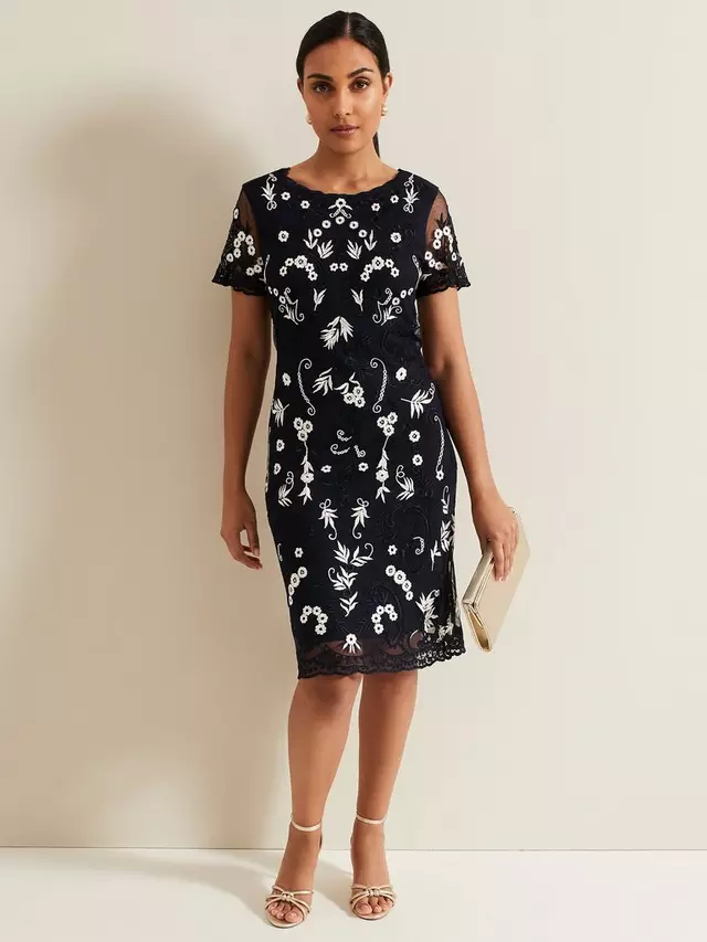 

Платье Phase Eight Petite Florisa Floral Embroidered, цвет navy/white