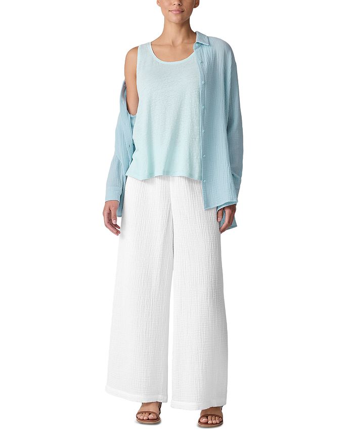 

Льняной топ с круглым вырезом Eileen Fisher, синий