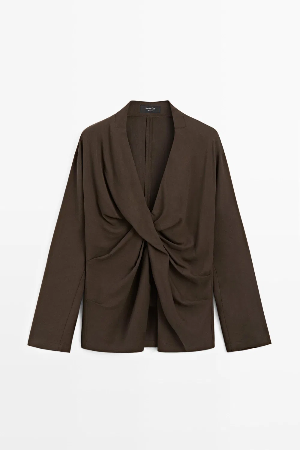 Блузка Massimo Dutti, струящаяся, с драпировкой, коричневая — фото 2