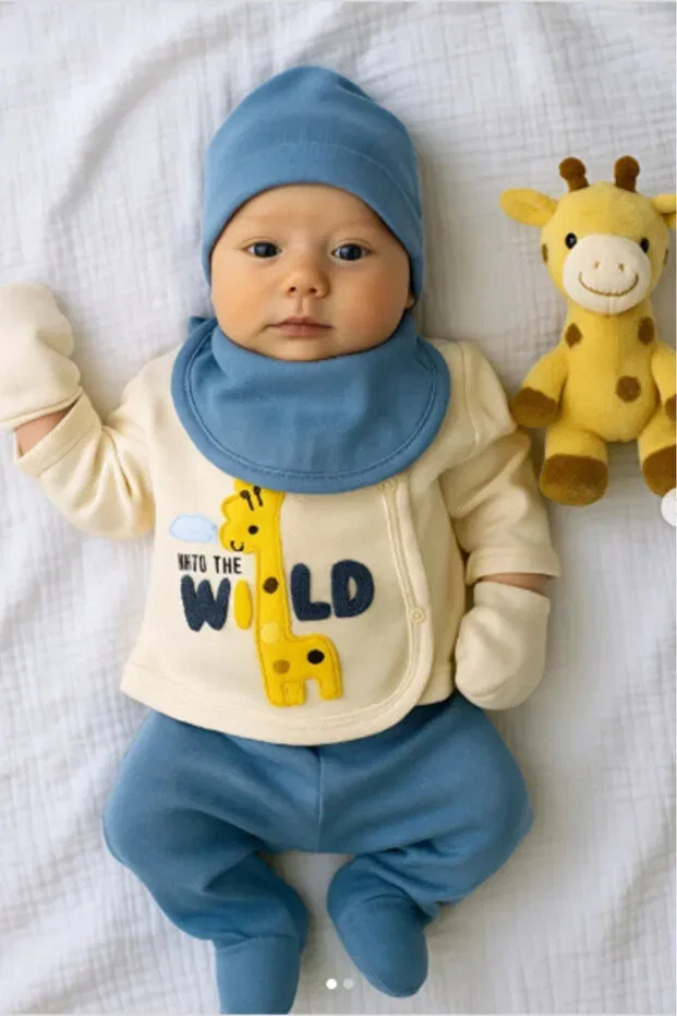 Детский комбинезон для мальчиков с принтом Bamoola For Babies, Blue Giraffe — фото 2