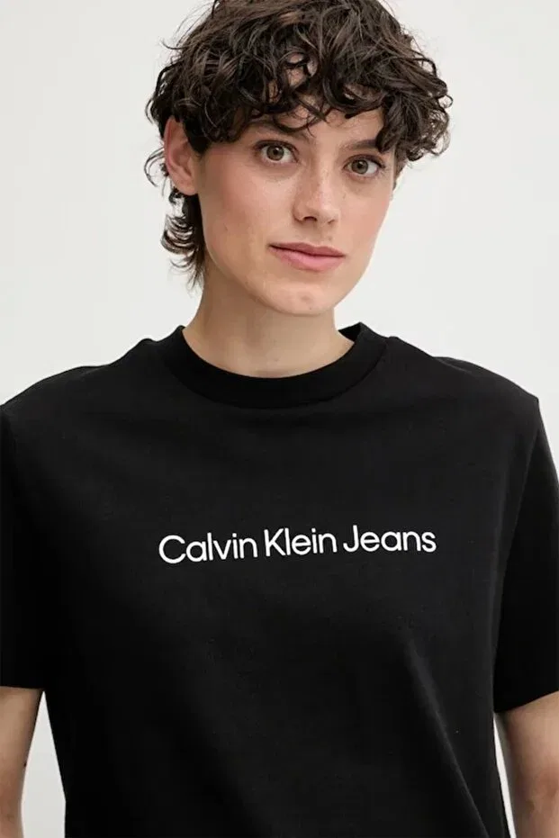Женская хлопковая футболка с принтом Calvin Klein, Black — фото 2