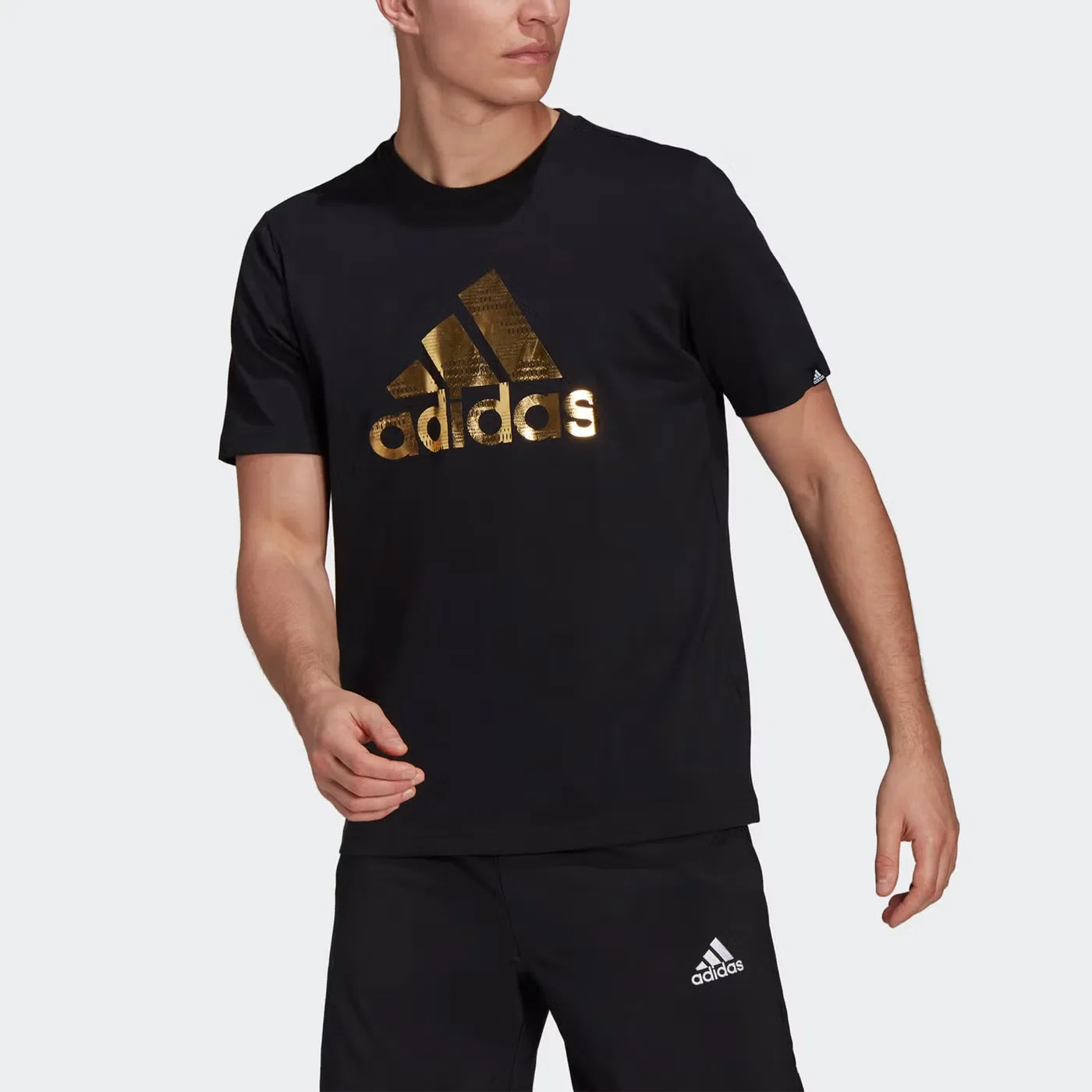 Футболка спортивная с коротким рукавом с принтом логотипа Adidas, черный — фото 2