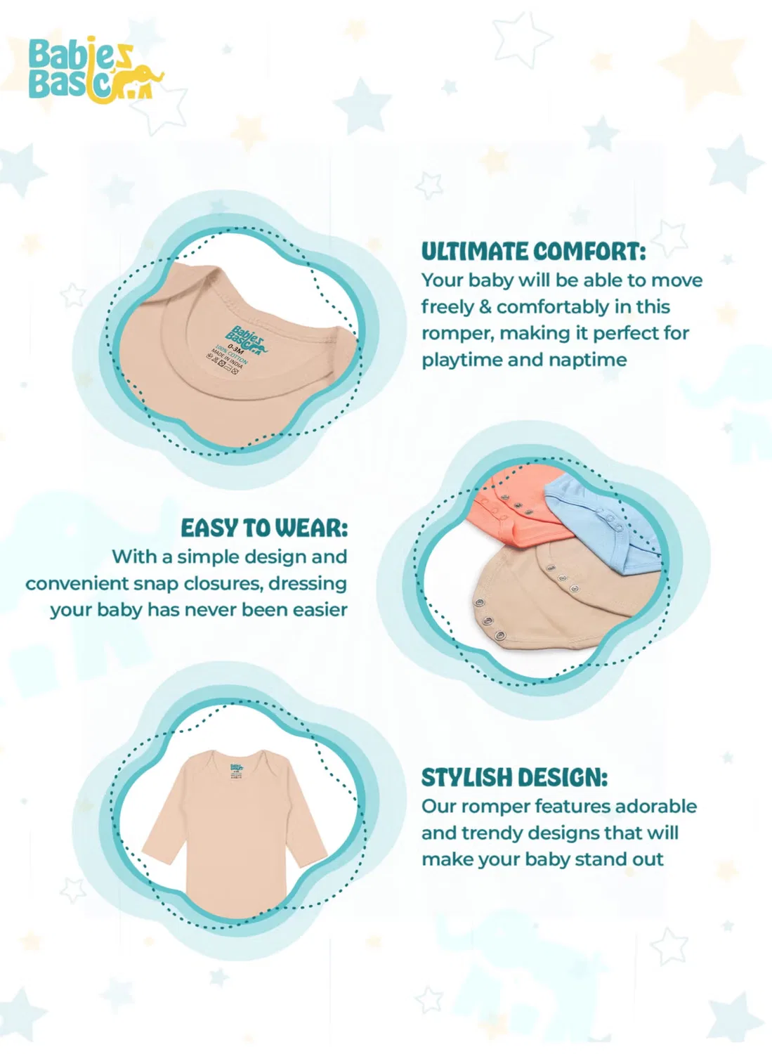 Боди-комбинезон с длинным рукавом, комплект из 6, Babies Basic, синий — фото 3