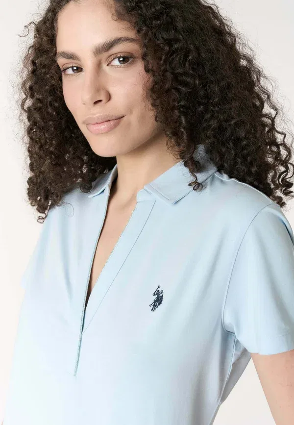 Поло с V-образным вырезом, stretch, U.S. Polo Assn., light blue, светло-голубой — фото 4