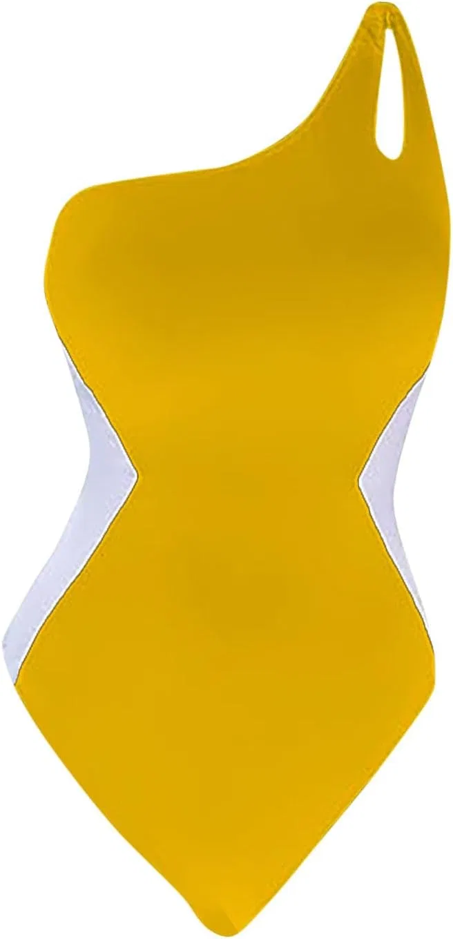 Женский купальник слитный с одним плечом контроль живота, Yellow