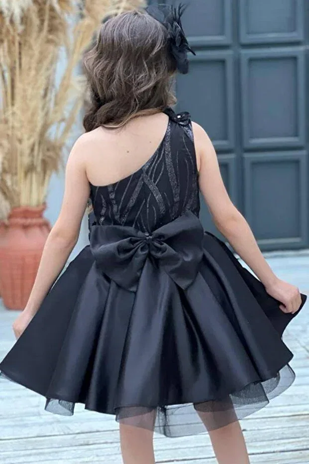 Детское вечернее платье для девочек с одним плечом Basics Riccotarz, Black — фото 3