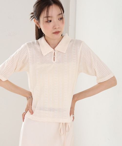 

Футболка-поло женская, ажурная, бренд Bab, цвет слоновая кость