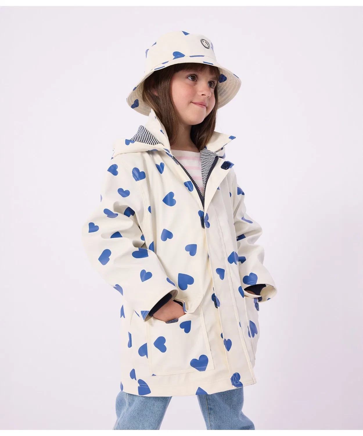 Детская куртка-парка с принтом Heart Print Yacht PETIT BATEAU, White×Blue