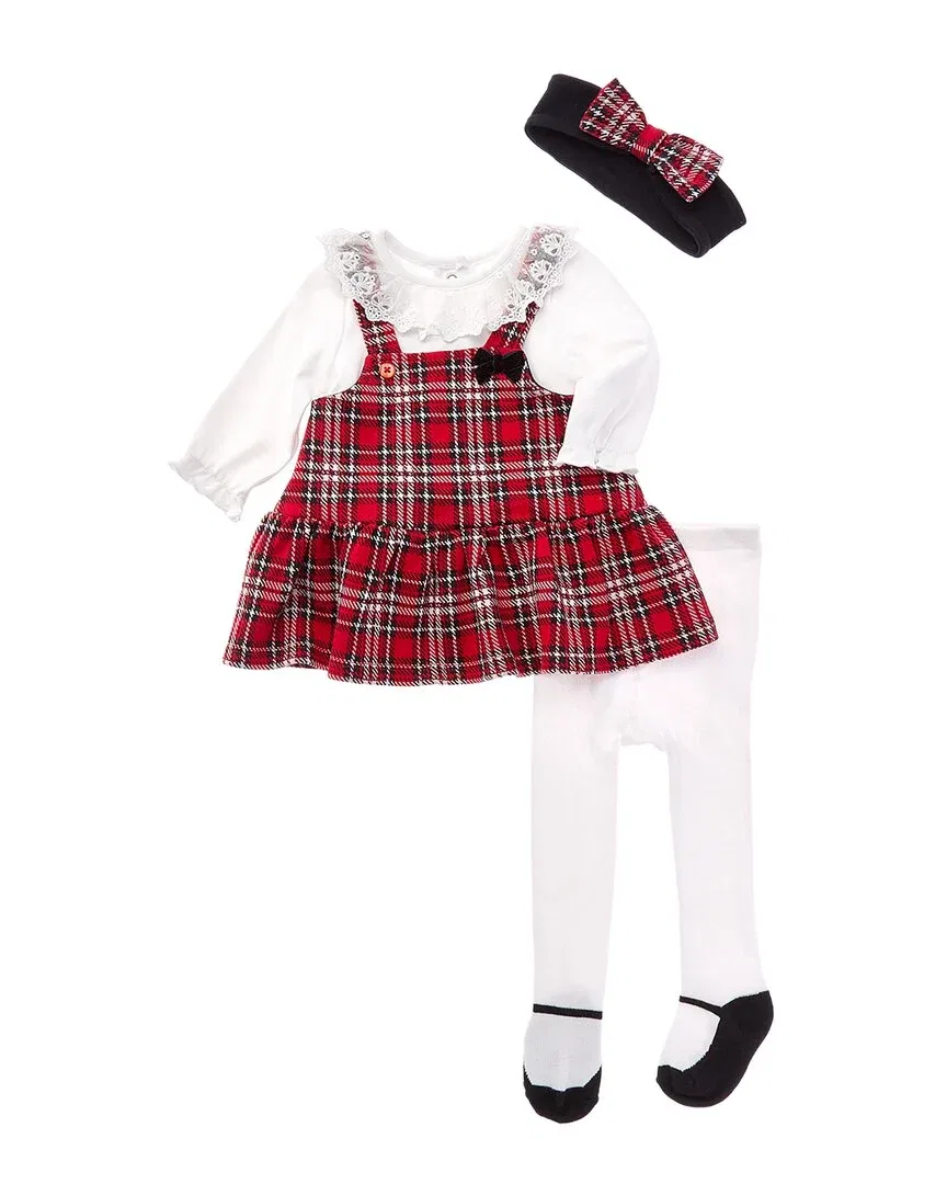 Детский комплект платья для девочек с кружевным воротником Little Me Plaid Jumper Set, красный — фото 2