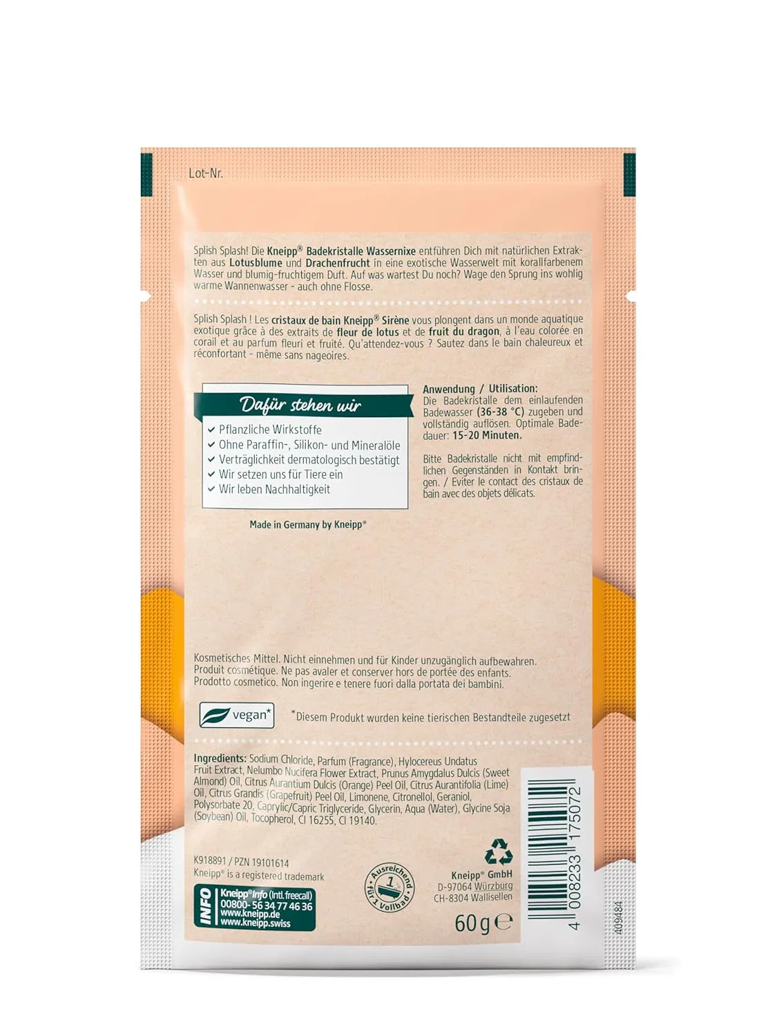 Соль для ванны Kneipp Water Mermaid, с экстрактами лотоса и драконьего фрукта, набор 3 шт., 180 г, Multicoloured — фото 2