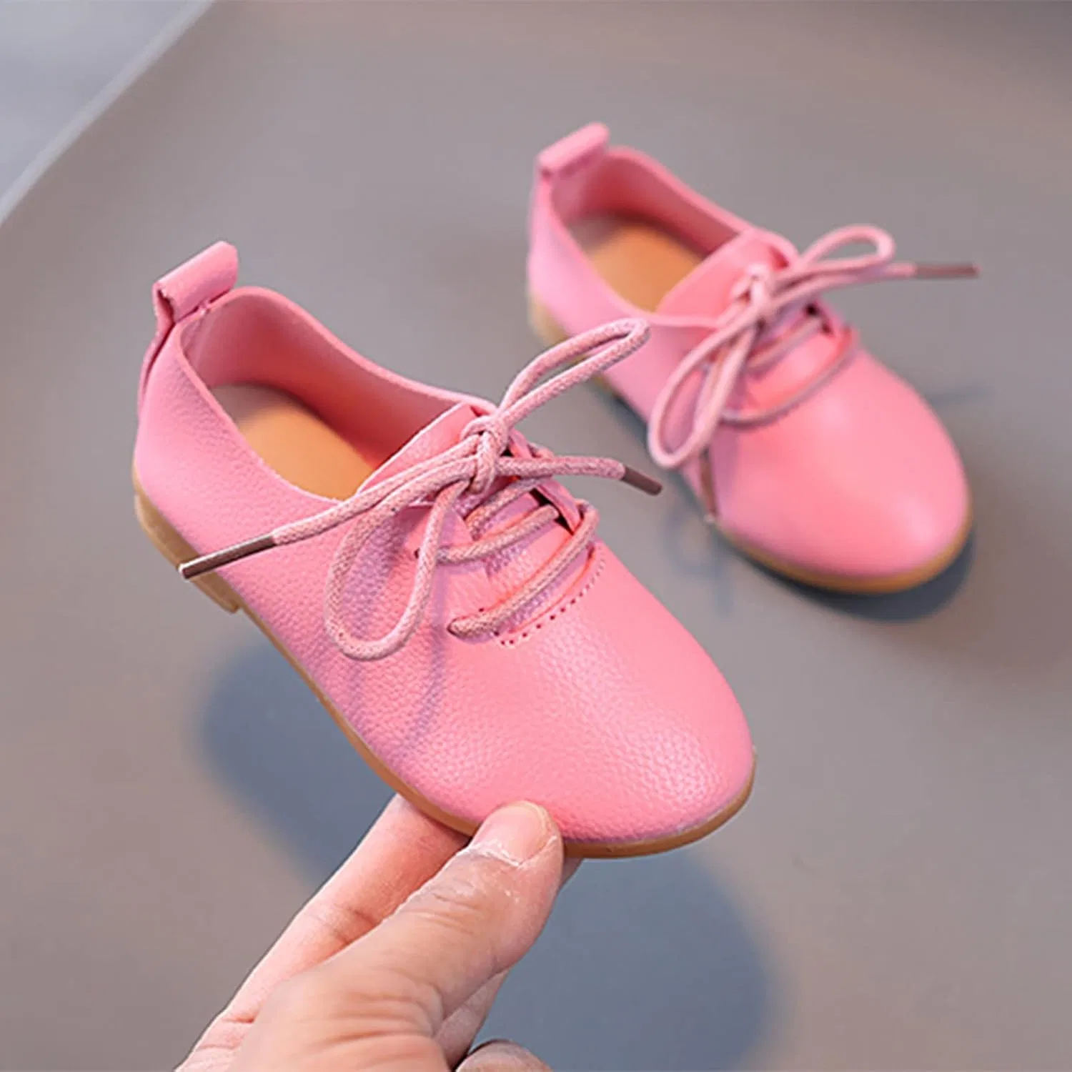 Детские туфли-лоферы на шнуровке для девочек, Pink — фото 4