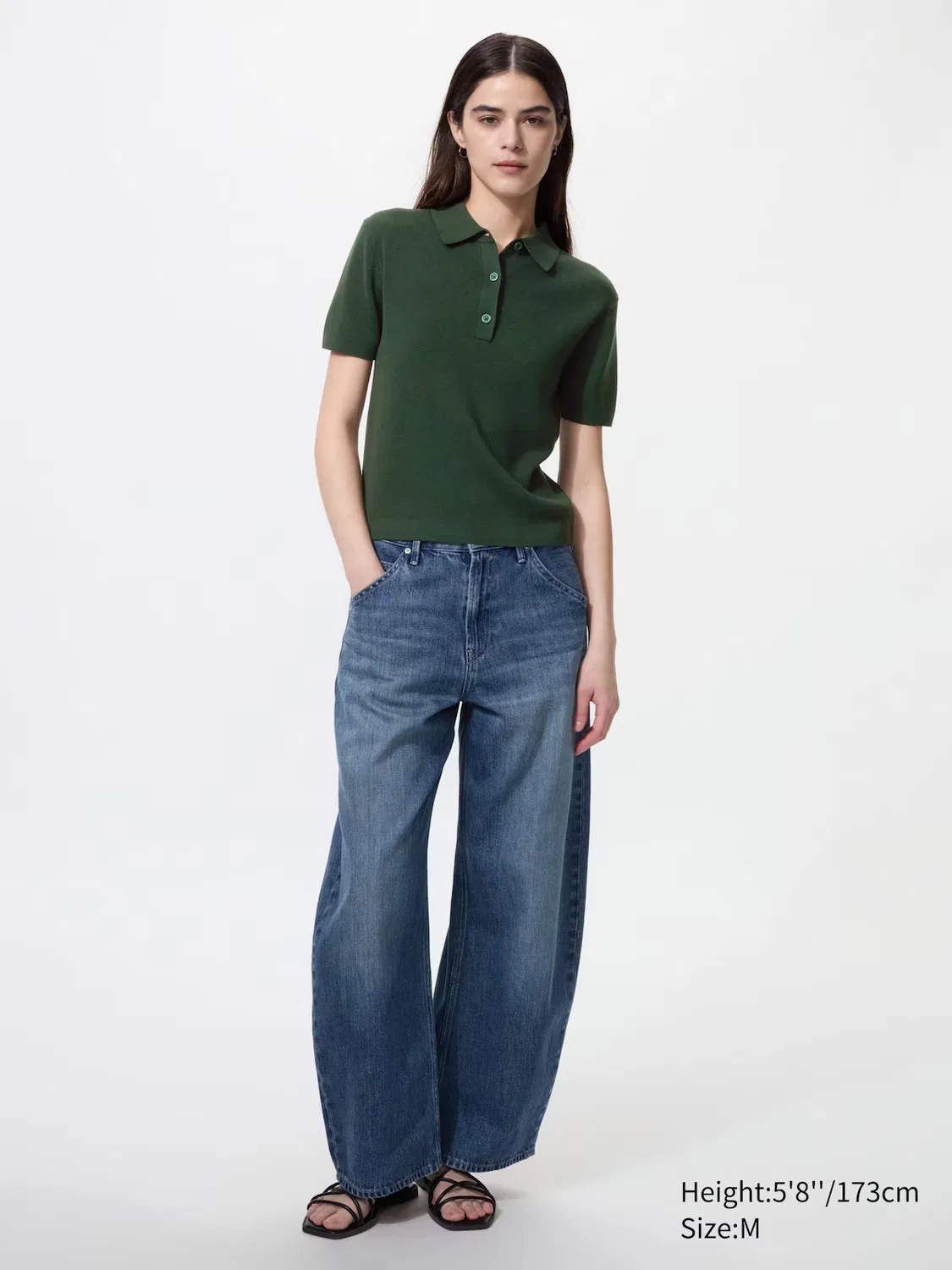 Свитер Uniqlo, поло с коротким рукавом, черный — фото 2
