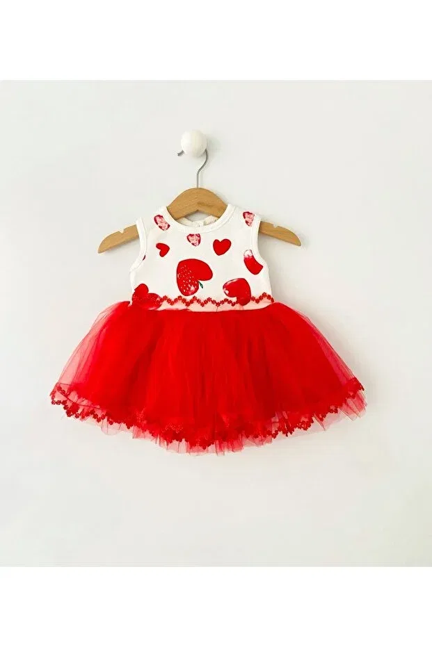 Детское платье для девочек хлопковое с принтом Red Colored Baby, Red