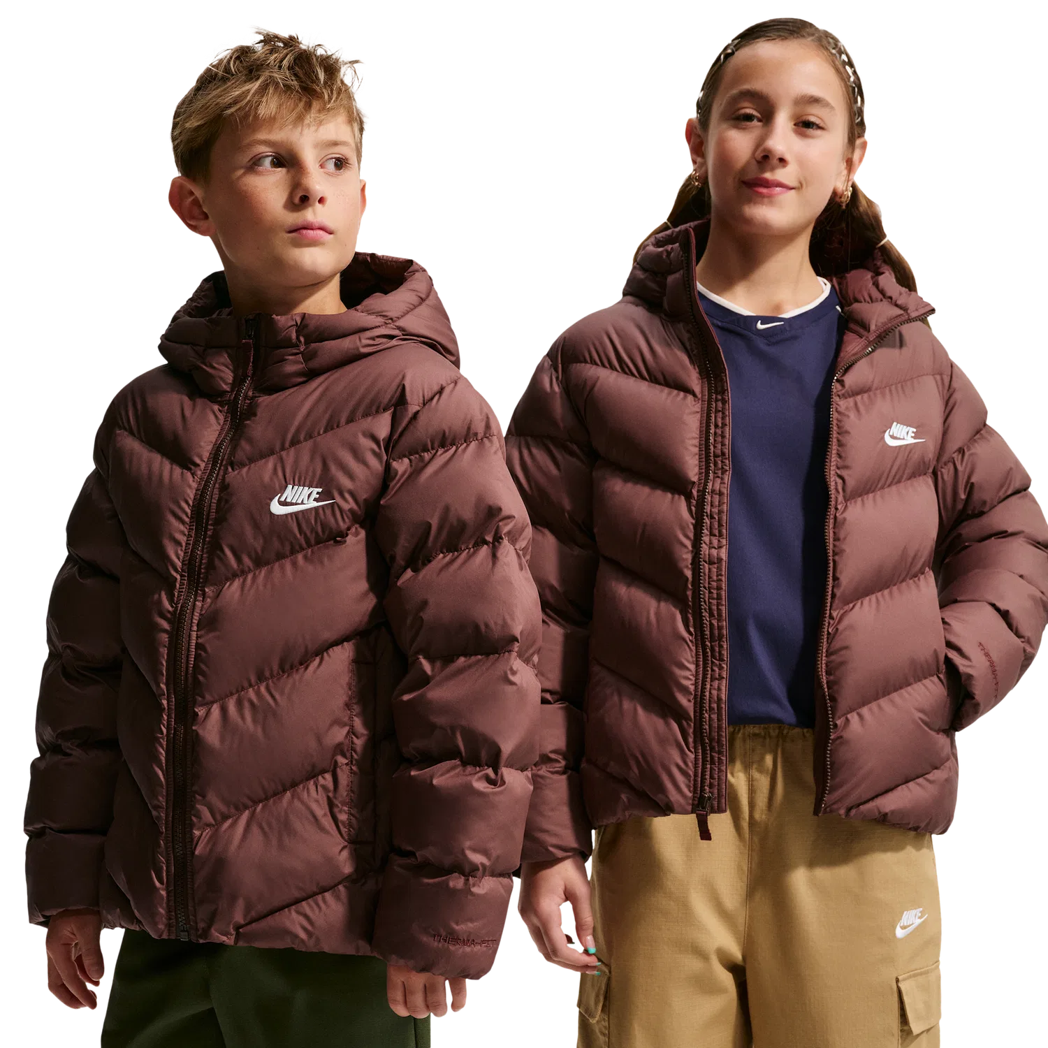 Детский пуховик для девочек с капюшоном Nike ADP Puffer, Mystic Dates/White — фото 4