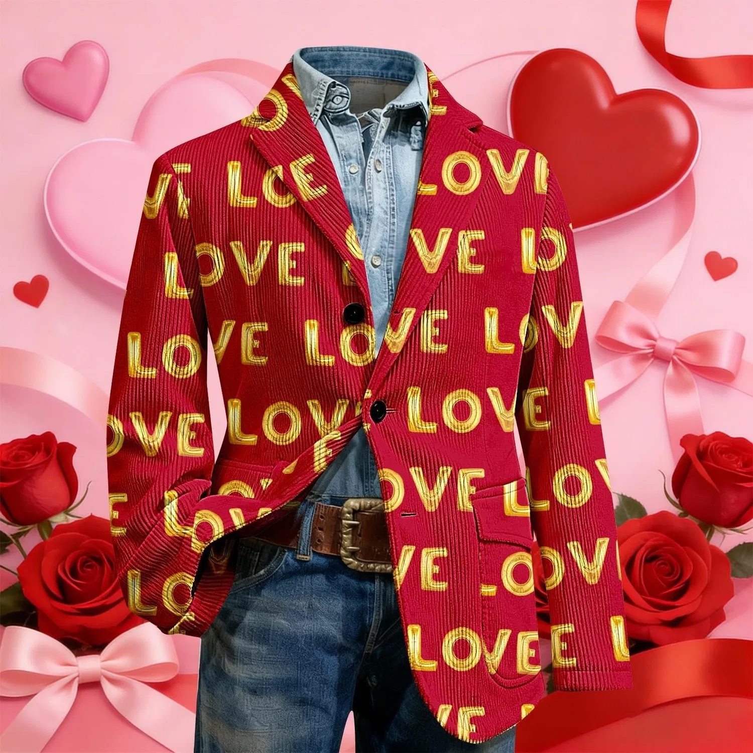 Женская куртка из вельвета с принтом Heart Print, 03 rosso — фото 3
