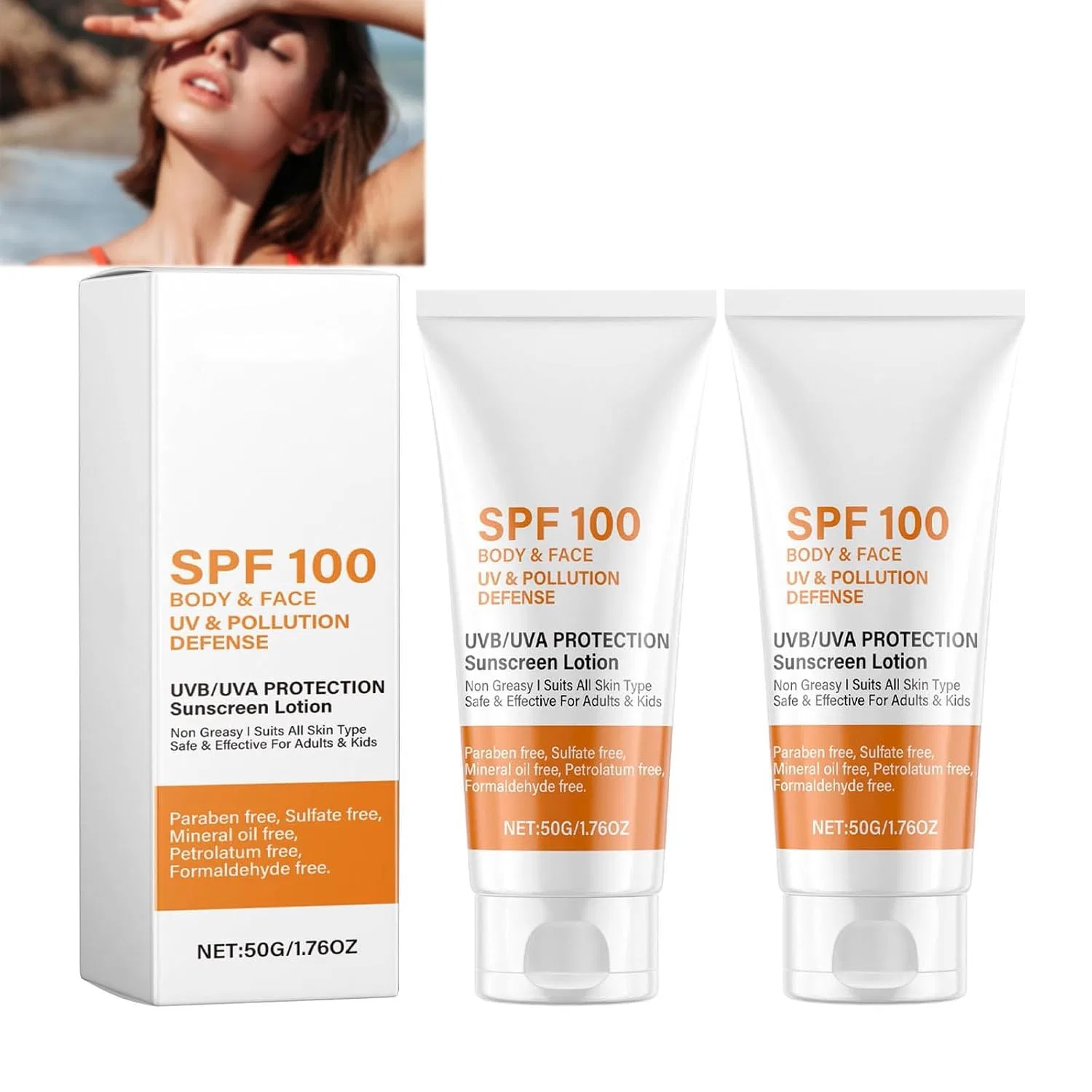 Солнцезащитный крем SPF 100, 2 шт., Generic, 50 г