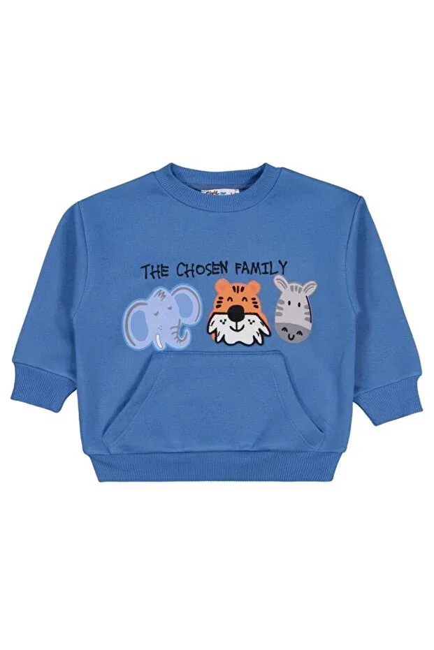 Детские свитшот для мальчиков с принтом Three Brothers Printed - Embroidered Civil Boys, Indigo