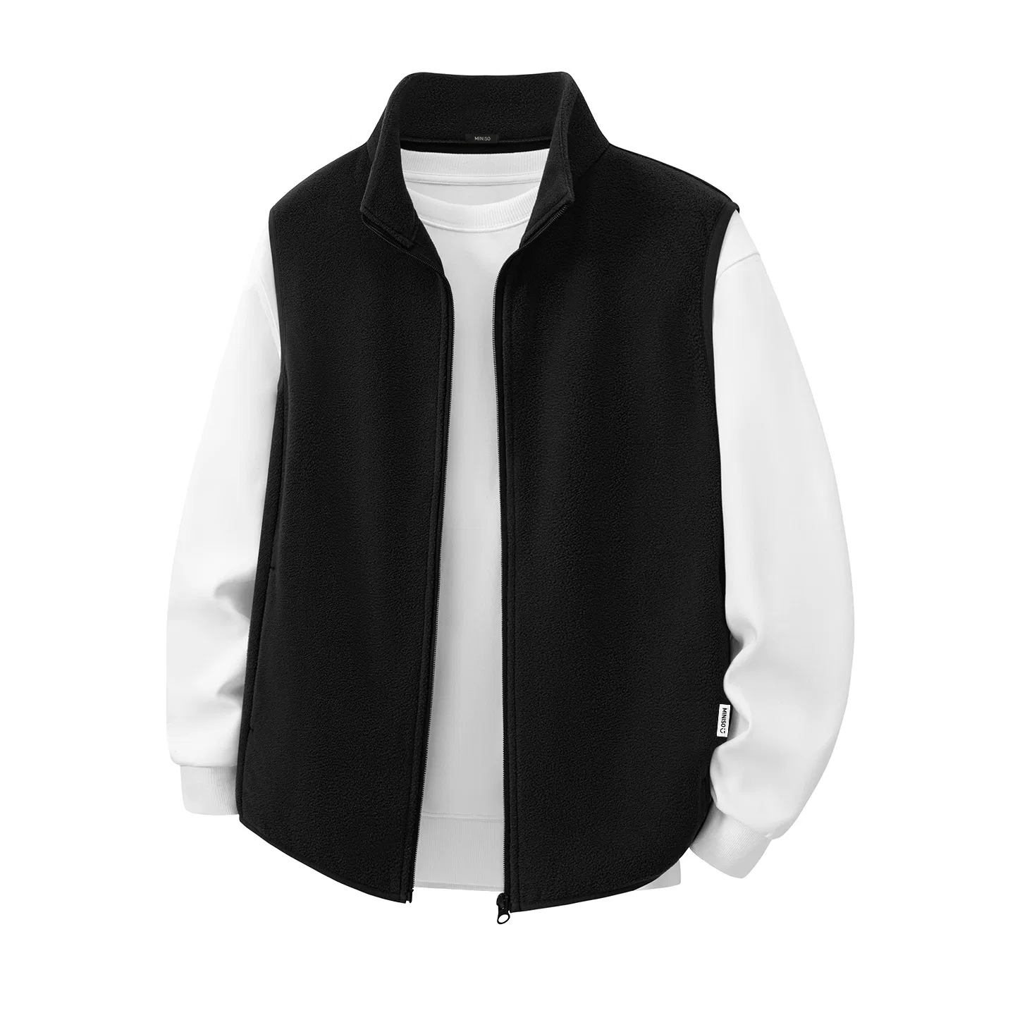 Детский жилет с начесом Stand Collar Thickened And Fleece Lined Knitted Fabric MINISO, Black (M45 Ink Gray Smiley Face Right Bottom A Logo) — фото 3