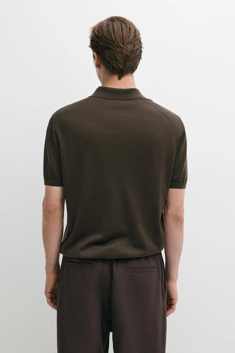Рубашка поло Massimo Dutti Wool Blend Zip-detail, темный хаки — фото 4