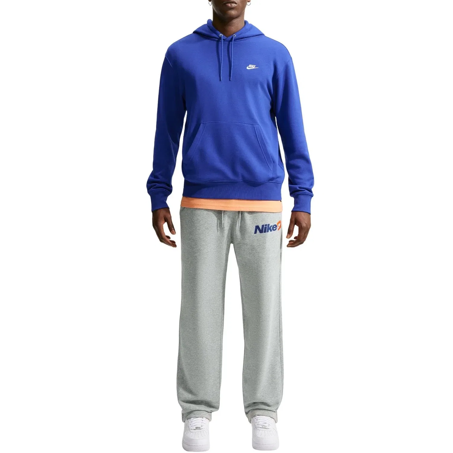 Мужское худи с принтом Nike Club Fleece Hoodie Old Royal White, синий — фото 2
