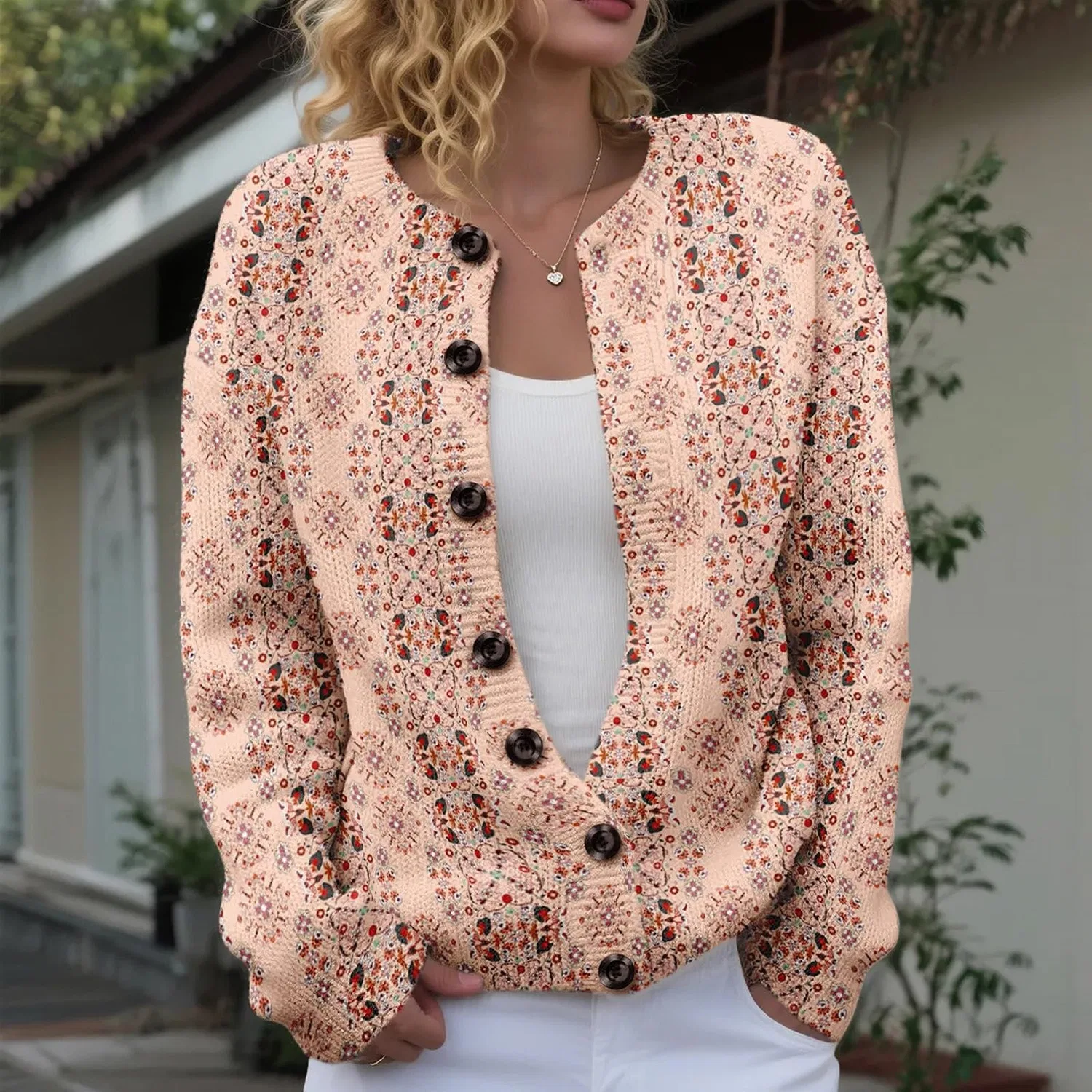 Женский кардиган с принтом Vintage Floral Print, Beige — фото 2