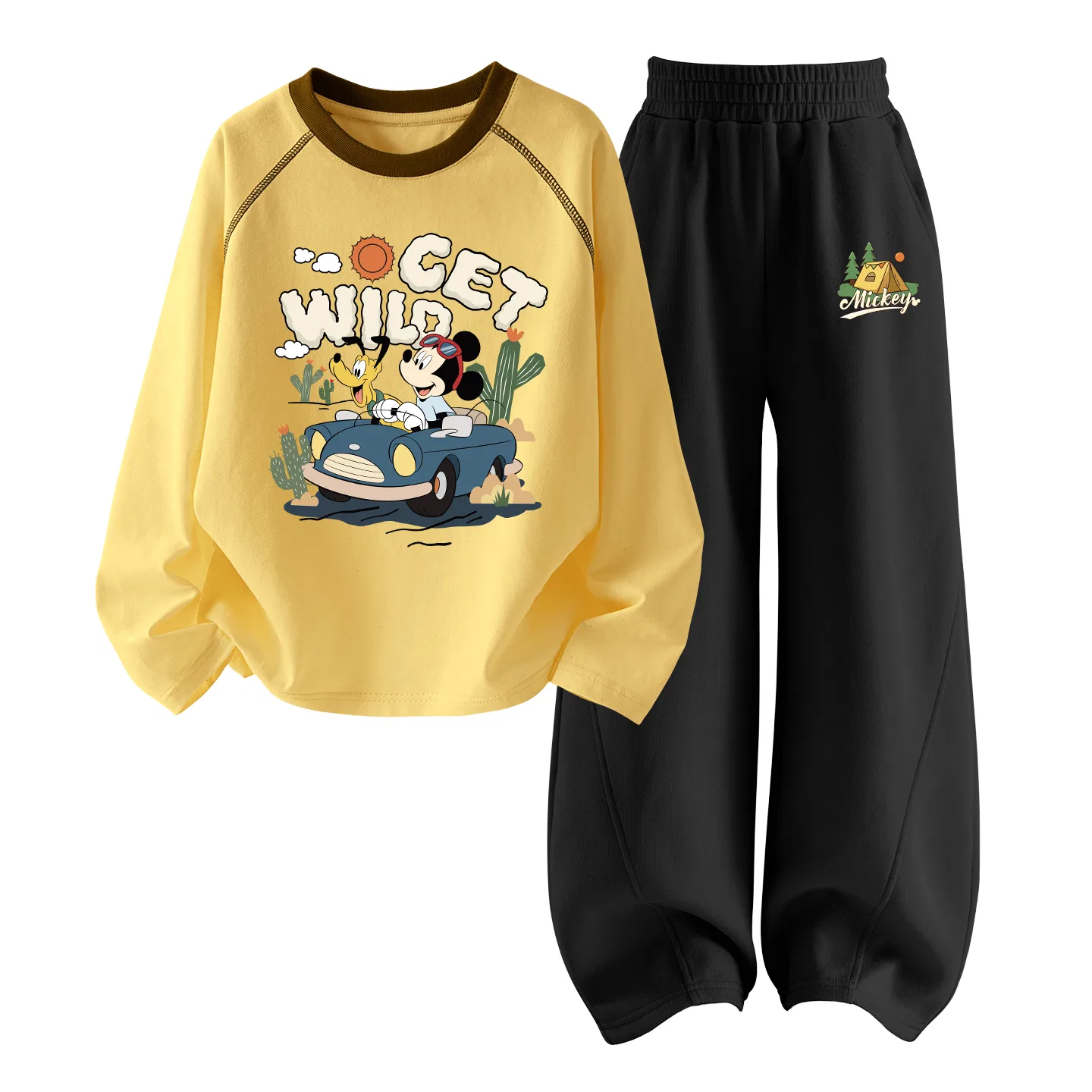 Детский спортивный костюм с круглым вырезом Disney, Цвет Diziqi K Spring Sprout Green+Didiqi K Black — фото 3