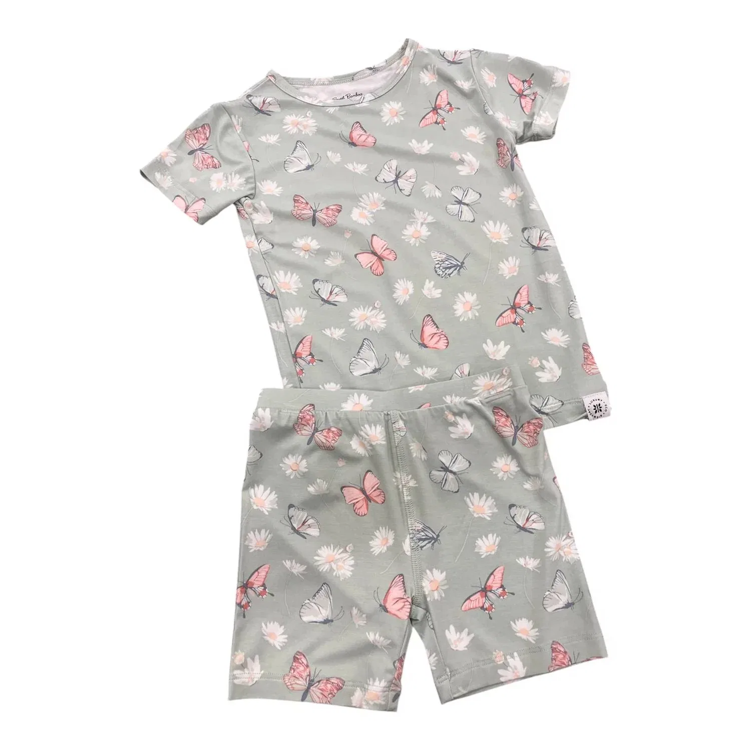 Детский комплект пижамы с принтом Butterfly + Daisy Sweet Bamboo, Mint Green