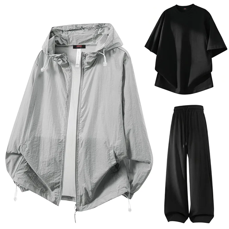 Детский комплект спортивной одежды BALENO, Cement Gray Sun Protection Jacket Black T-Shirt Black Ice Silk Pants