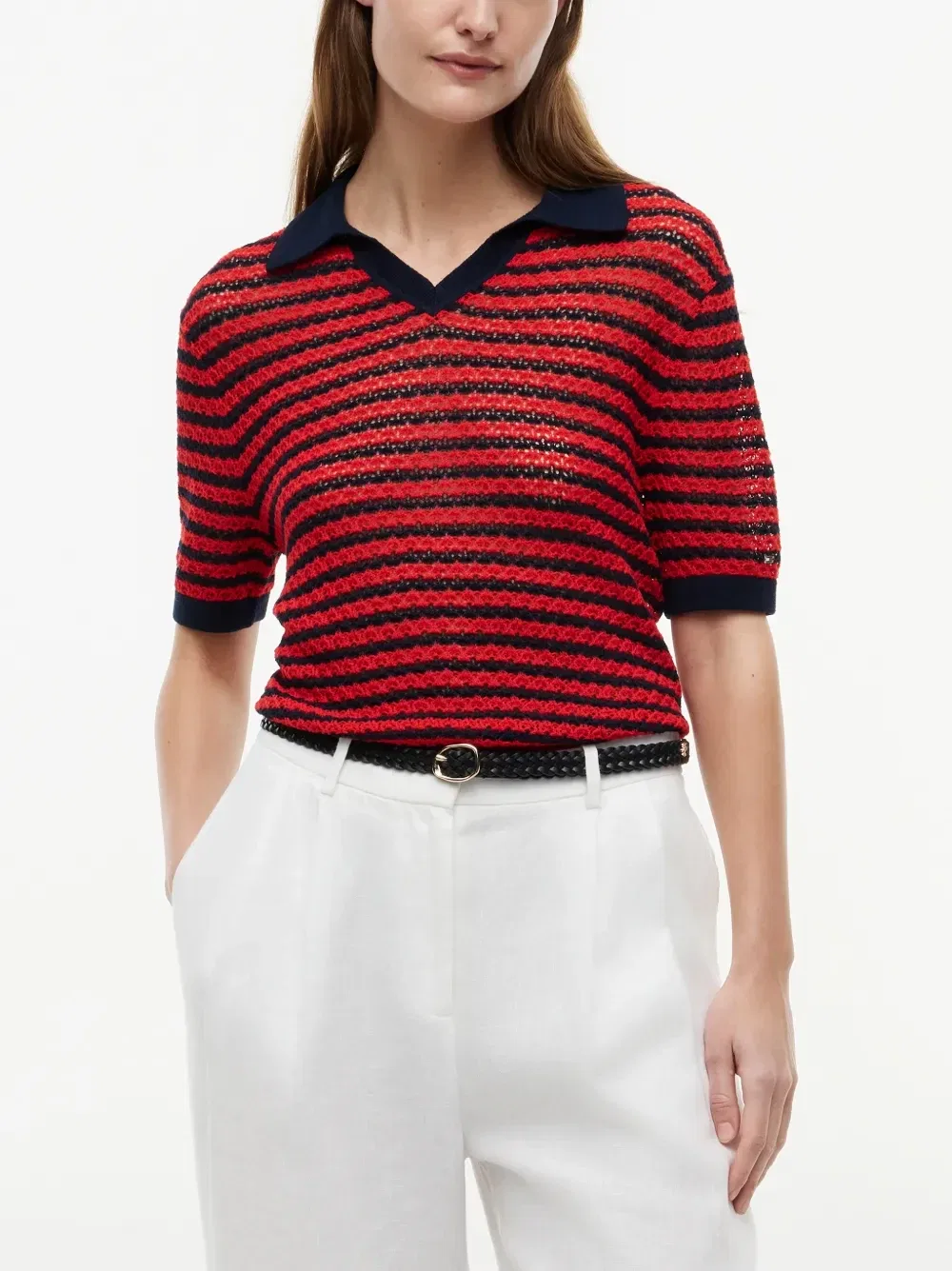 Полосатый свитер с коротким рукавом Tommy Hilfiger, красный — фото 3