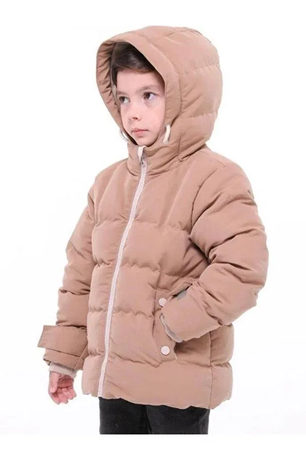 Детское пальто для девочек с капюшоном Zekids, Beige — фото 3