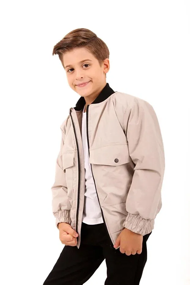 Детское пальто-бомбер для девочек с широким карманом Basics Perendi, Beige